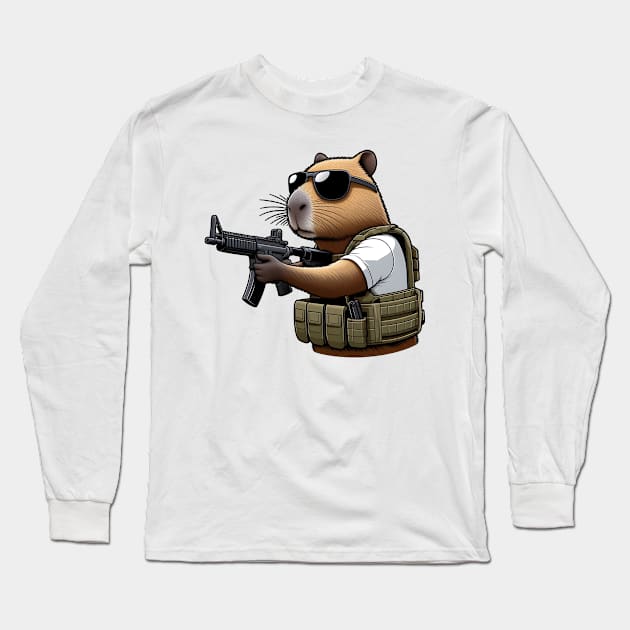 tactical capybara Long Sleeve T-Shirt by Rawlifegraphic